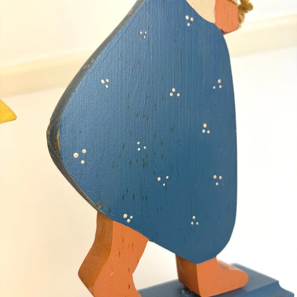 VTG Country Feelings Wooden Folk Art Girl With Geese Primitive Country Decor